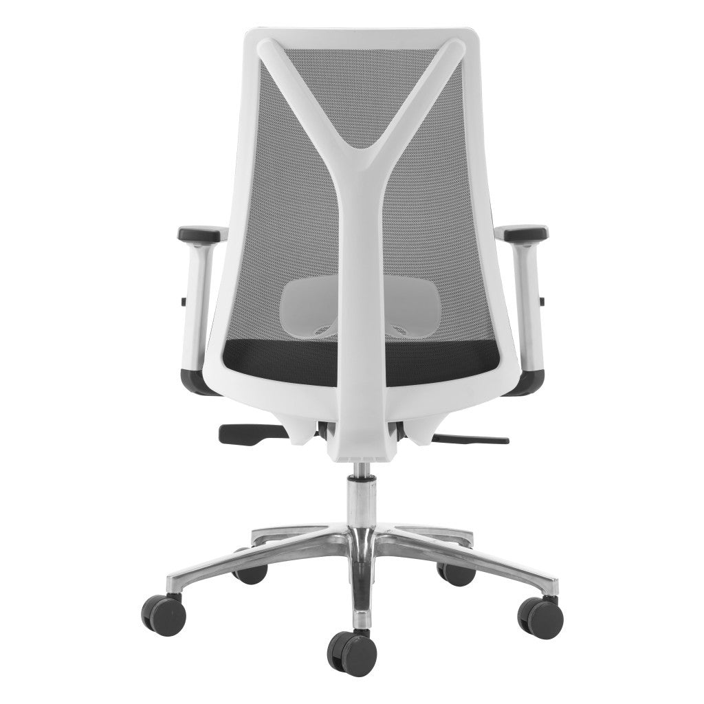 Black Silver and White Adjustable Height Swivel Rolling Office Chair