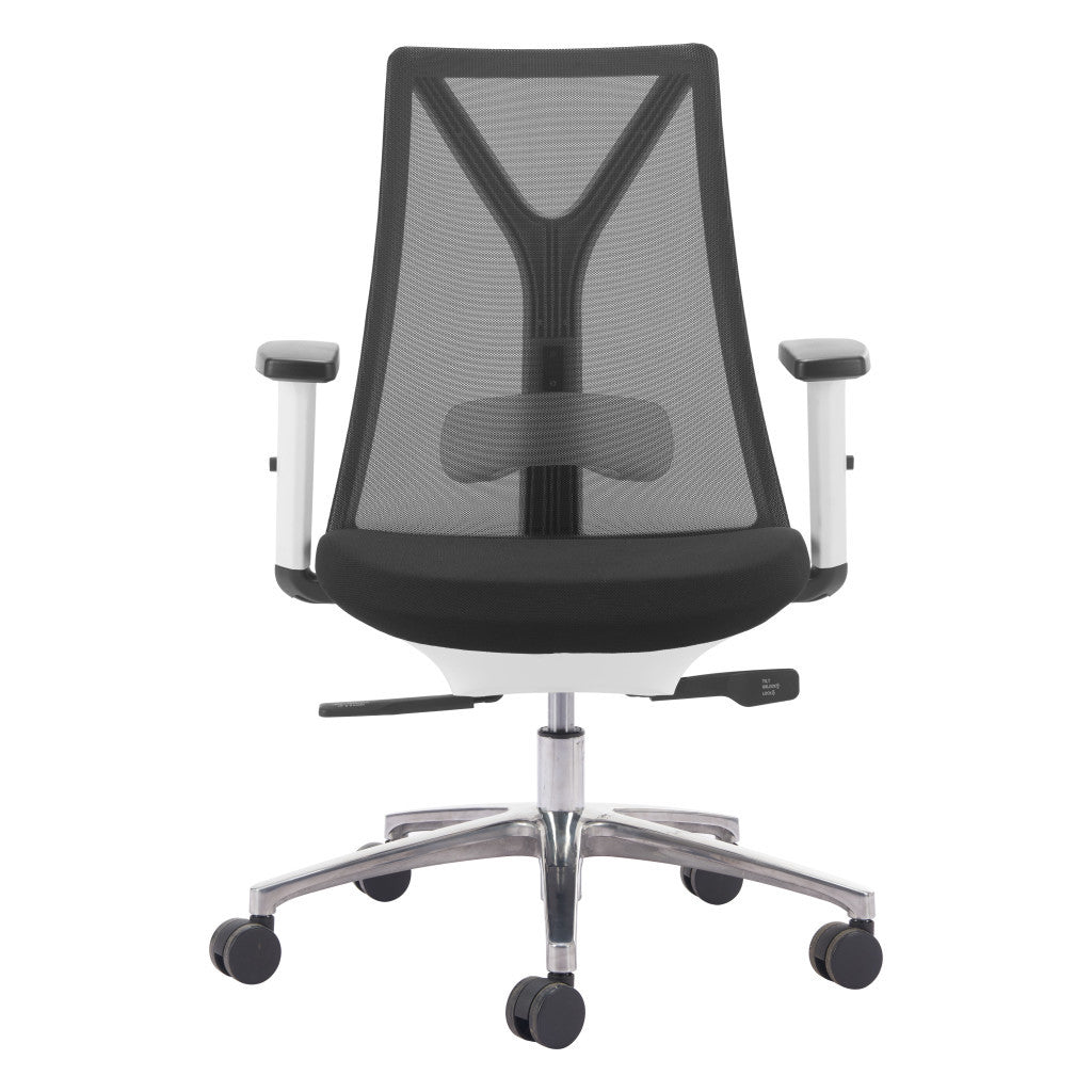 Black Silver and White Adjustable Height Swivel Rolling Office Chair
