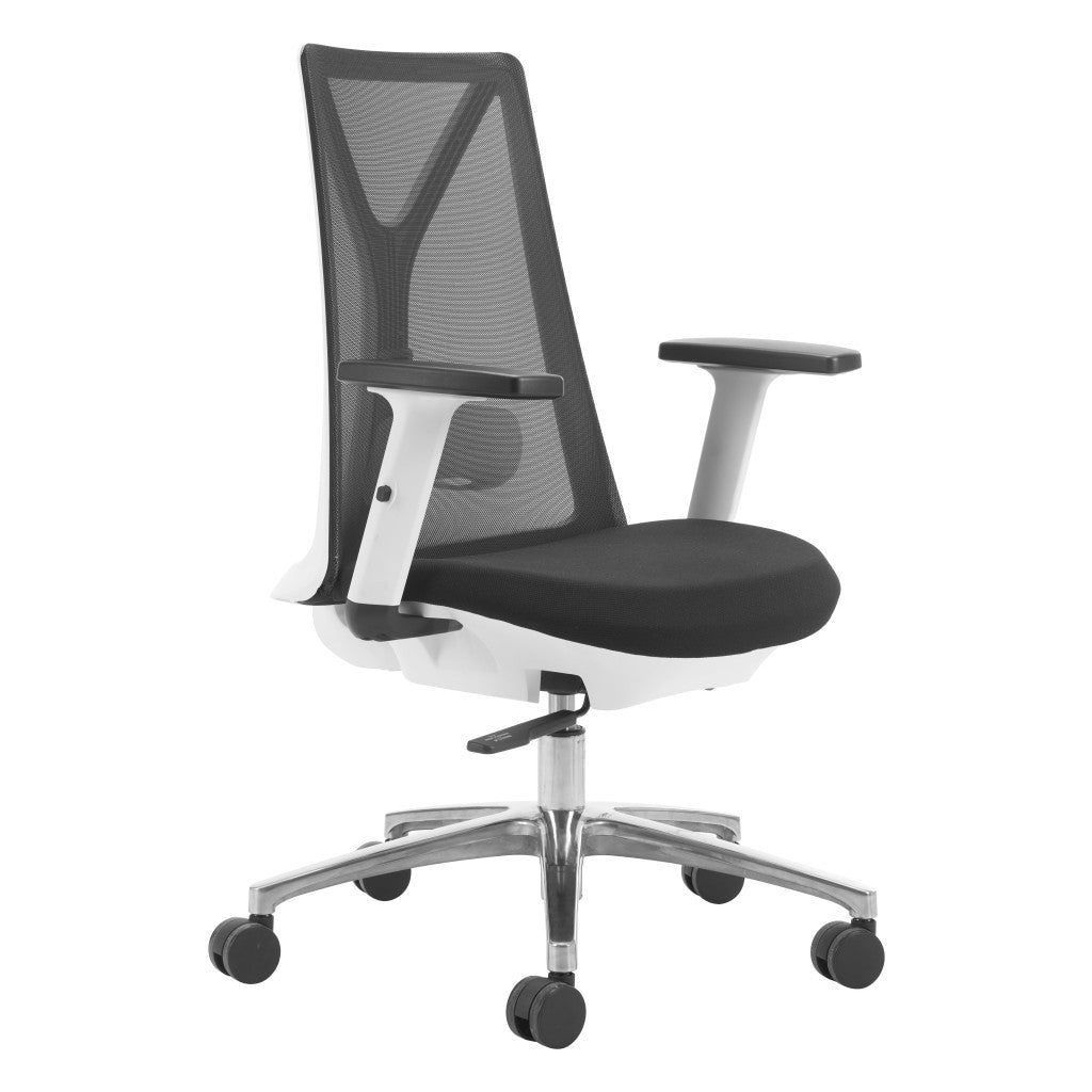Black Silver and White Adjustable Height Swivel Rolling Office Chair