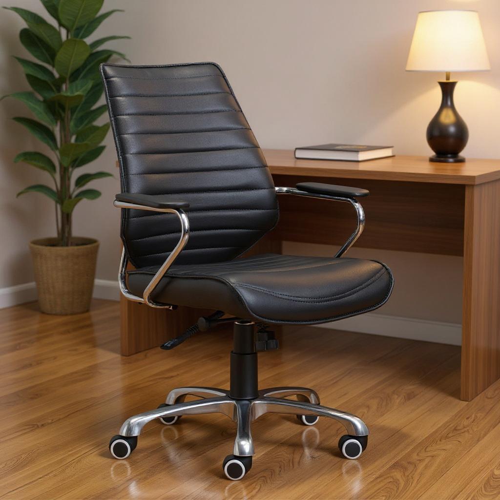 Black and Silver Adjustable Height Swivel Rolling Office Chair