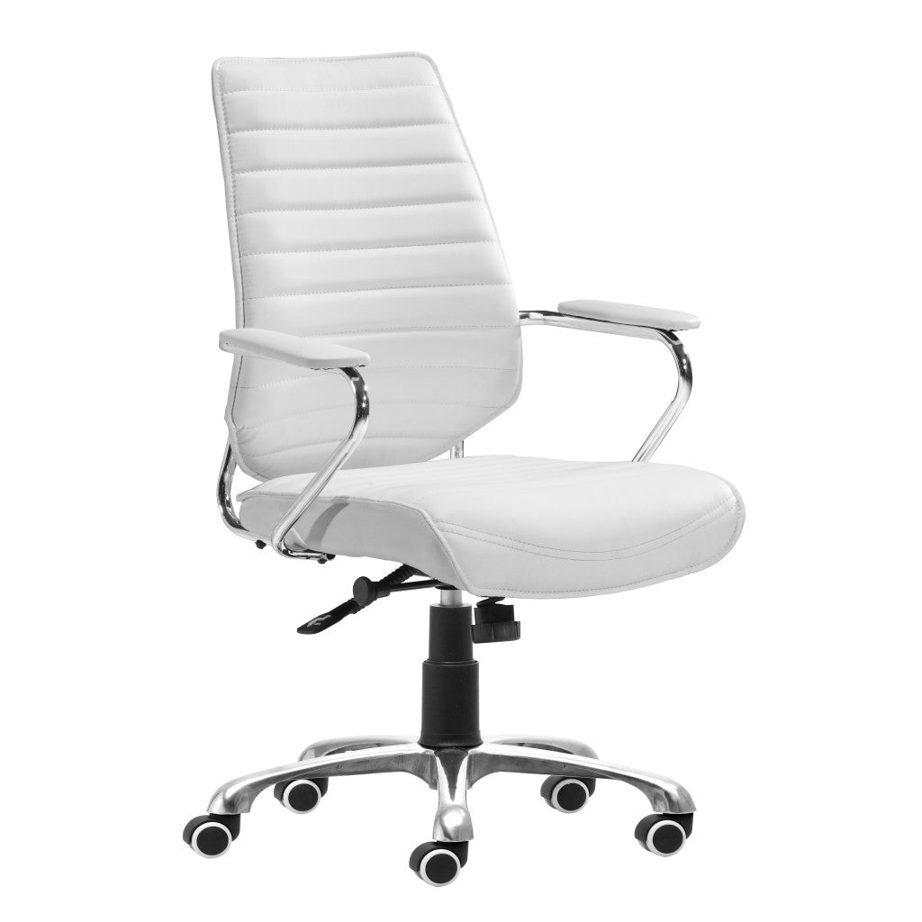White and Silver Adjustable Height Swivel Rolling Office Chair