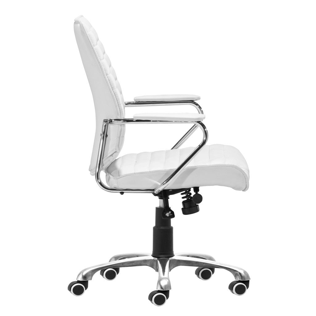 White and Silver Adjustable Height Swivel Rolling Office Chair