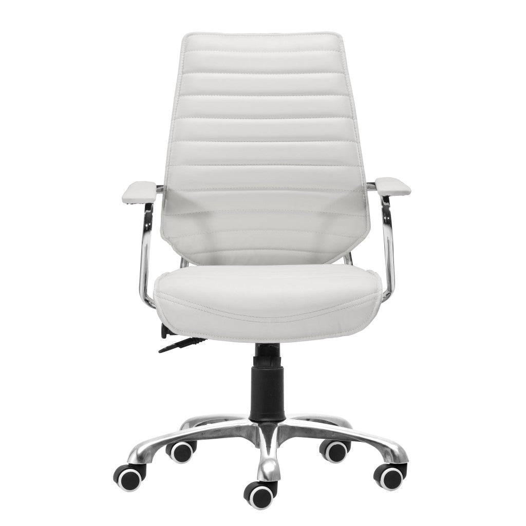 White and Silver Adjustable Height Swivel Rolling Office Chair