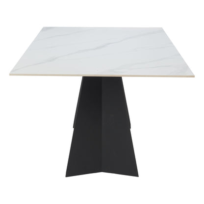 79" White and Black Sintered Stone and Steel Double Pedestal Base Dining Table