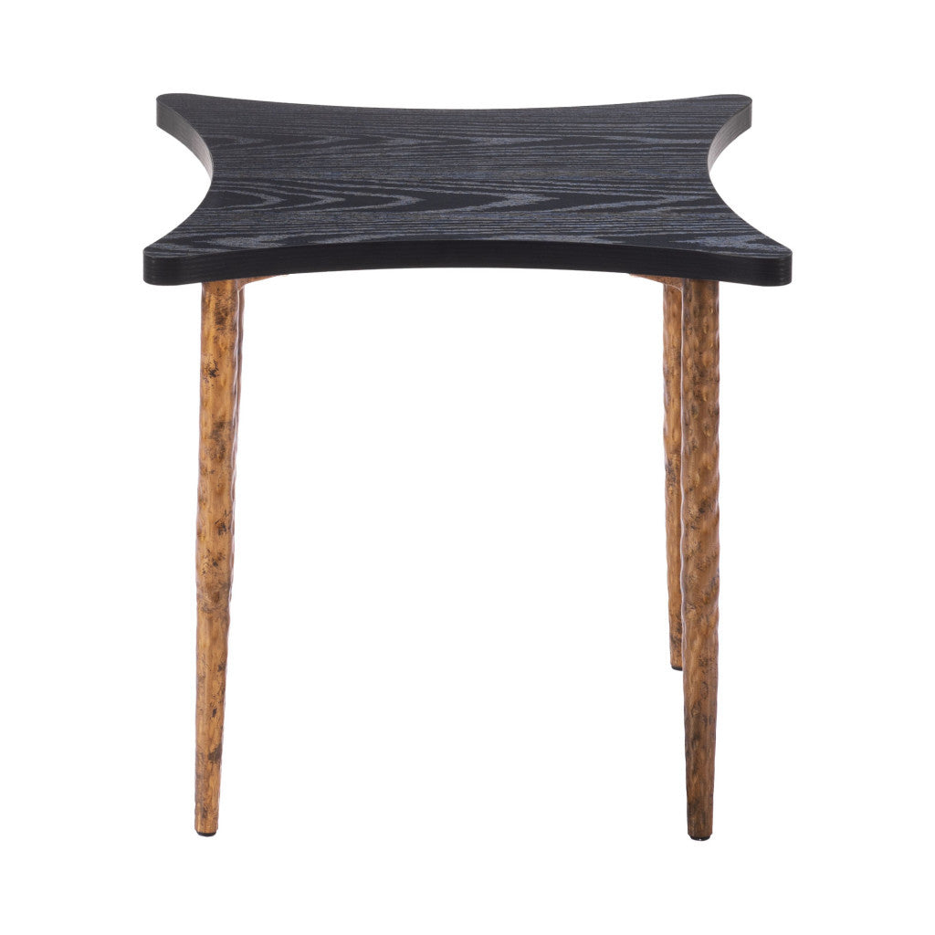 Set of Two Black and Bronze Wood and Steel Free Form Coffee And End Table