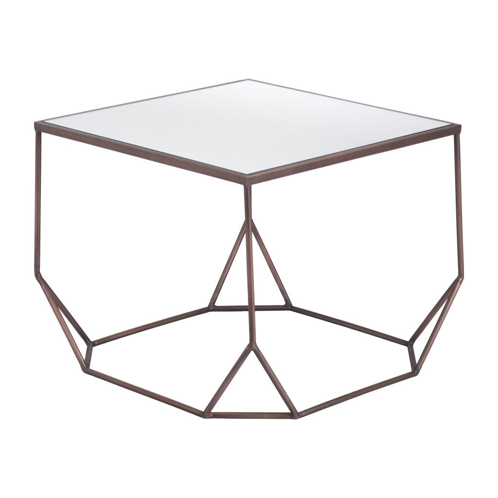 Set of Two Silver and Bronze Mirrored Glass and Steel Square Abstract Bunching Coffee Tables