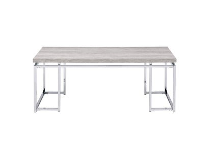 47" Oak and Silver Wood And Metal Frame Coffee Table