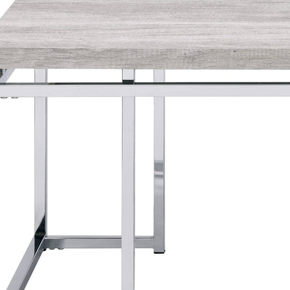 47" Oak and Silver Wood And Metal Frame Coffee Table