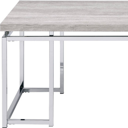 47" Oak and Silver Wood And Metal Frame Coffee Table