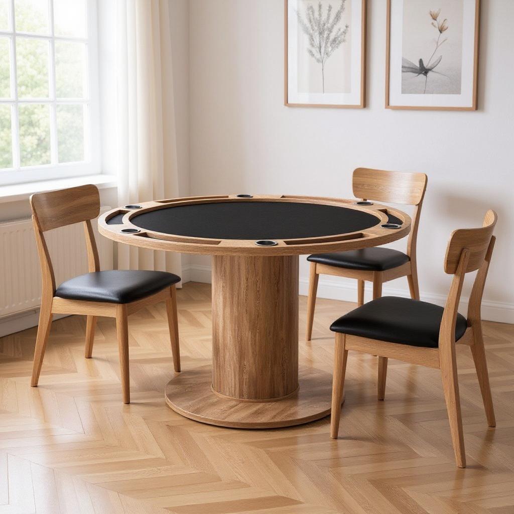 54" Natural And Black Round Convertible Game Table