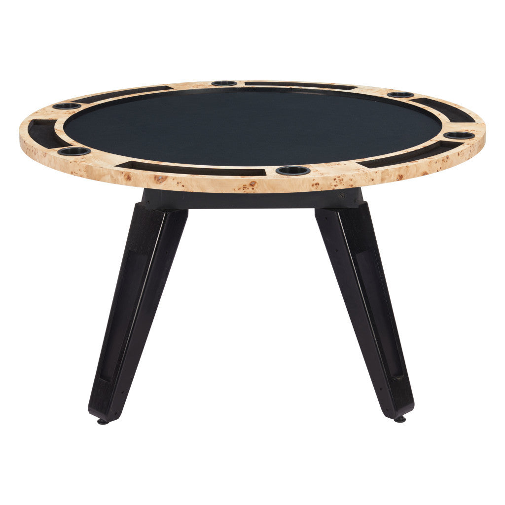 54" Natural Burl And Black Round Convertible Game Table