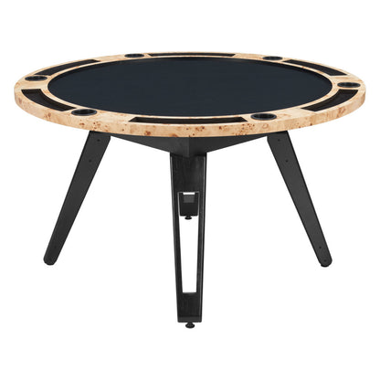 54" Natural Burl And Black Round Convertible Game Table