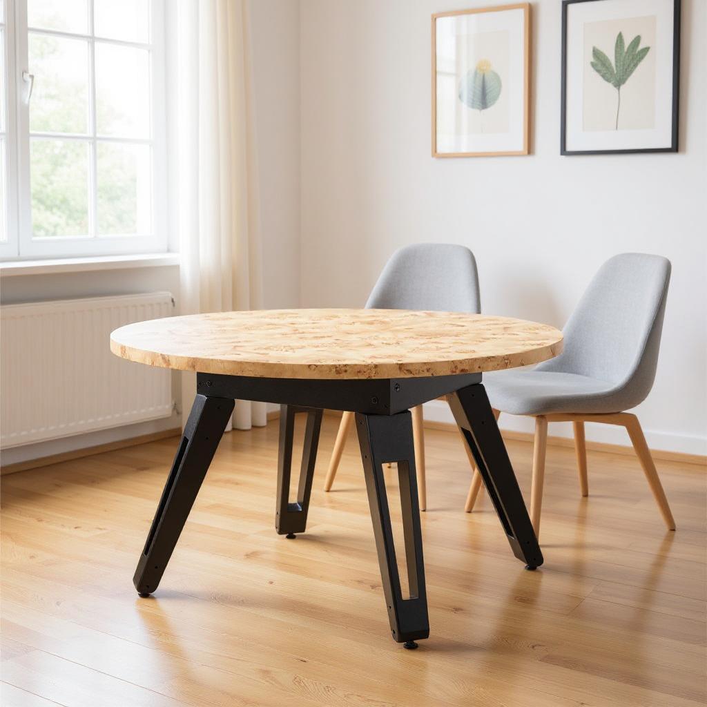 54" Natural Burl And Black Round Convertible Game Table