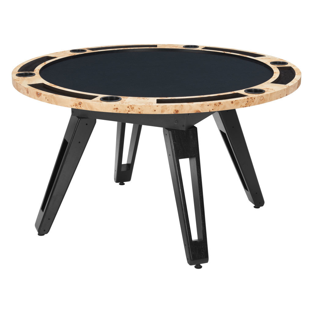 54" Natural Burl And Black Round Convertible Game Table