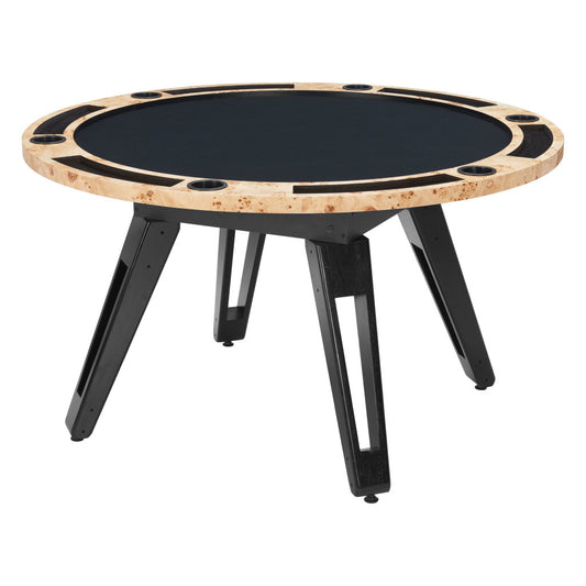 54" Natural Burl And Black Round Convertible Game Table
