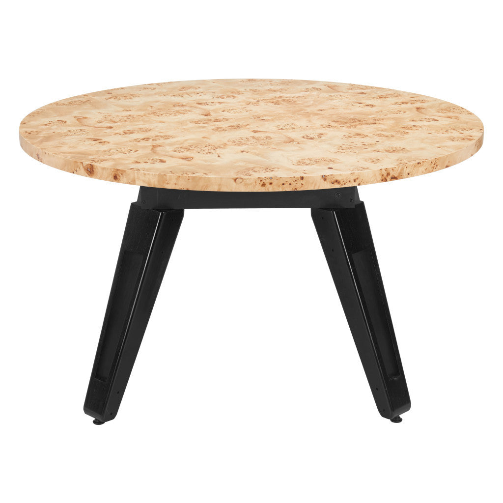 54" Natural Burl And Black Round Convertible Game Table