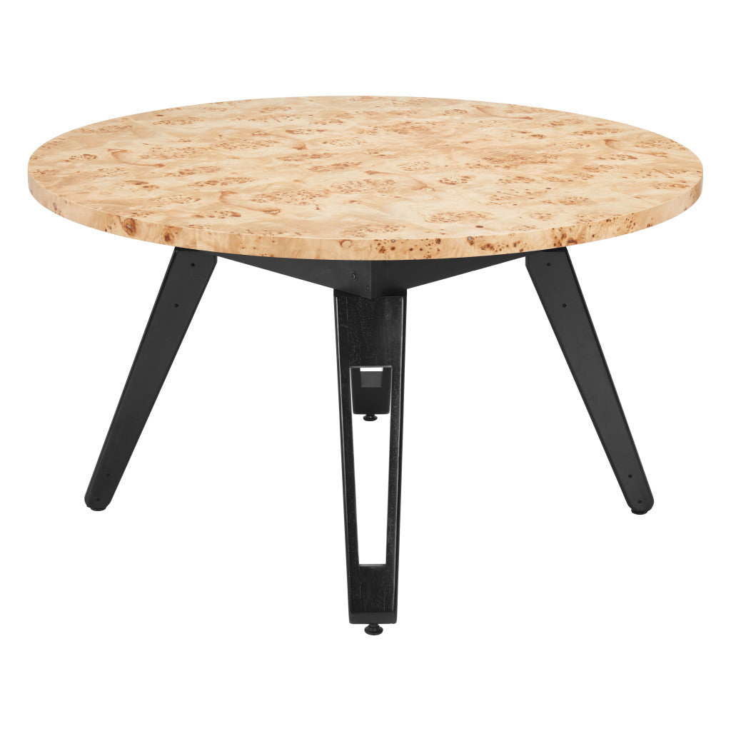 54" Natural Burl And Black Round Convertible Game Table