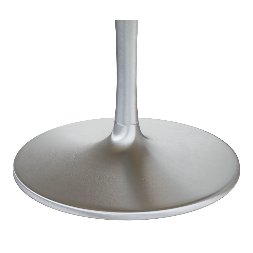 60" Gray and Silver Marble and Aluminum Pedestal Base Round Top Dining Table