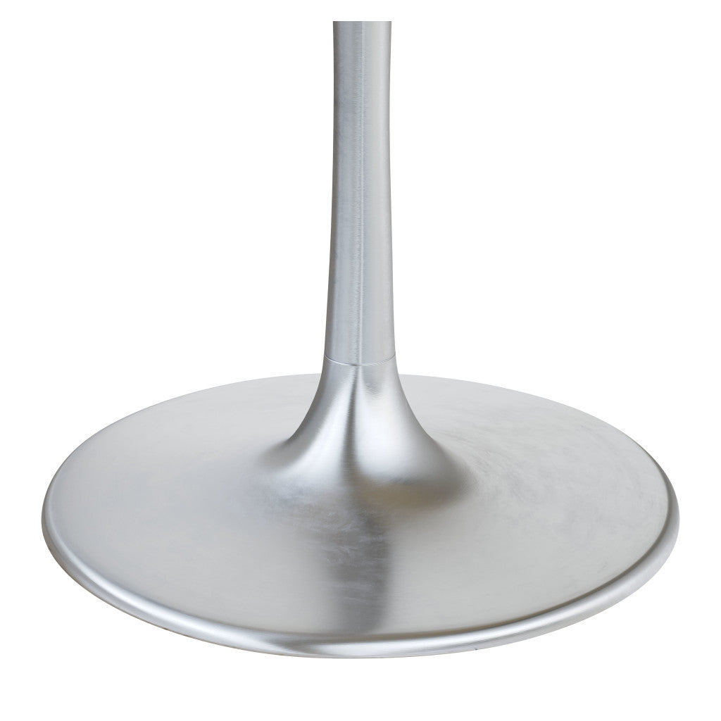 48" Gray and Silver Marble and Aluminum Pedestal Base Round Top Dining Table