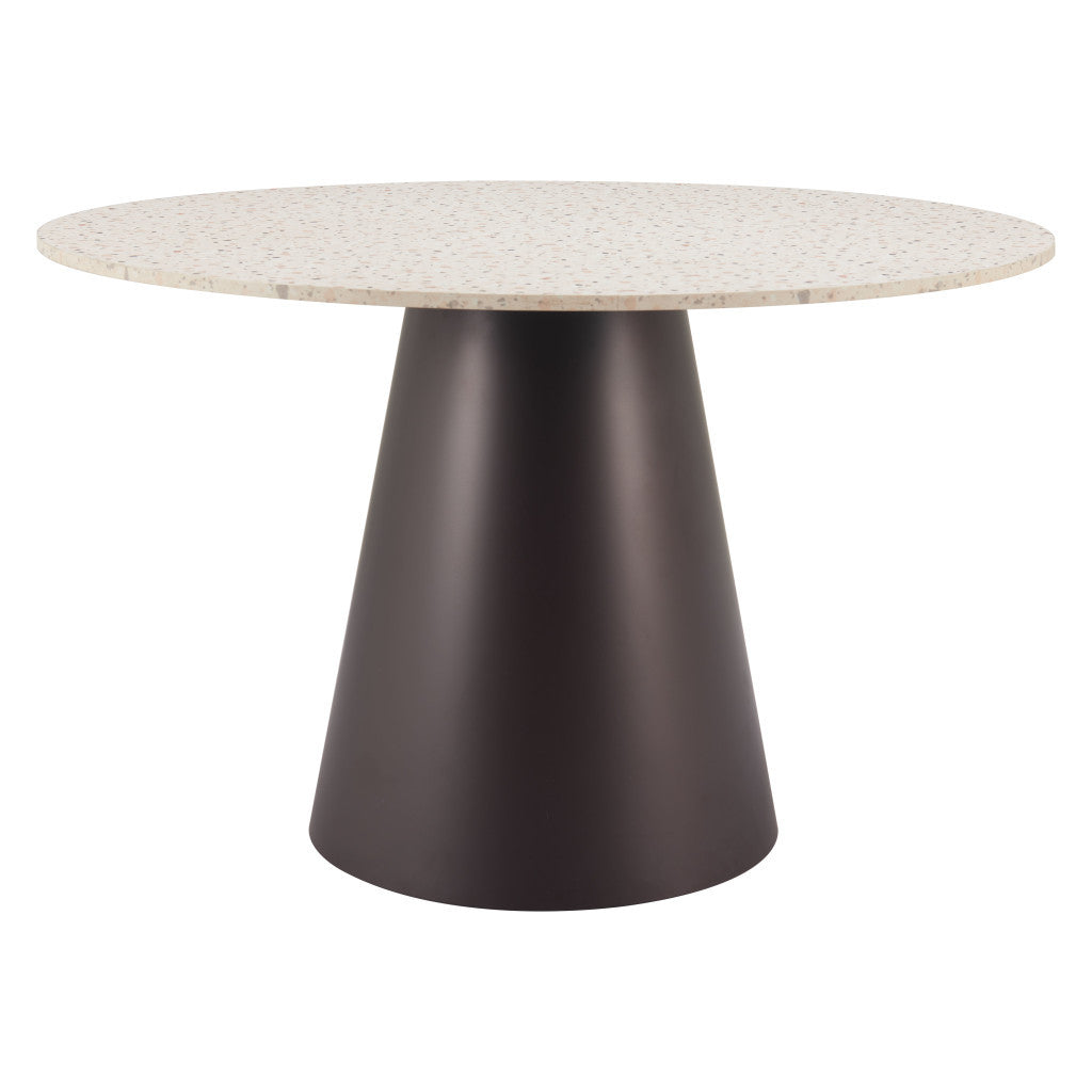 48" Beige Steel Pedestal Base Round Top Dining Table
