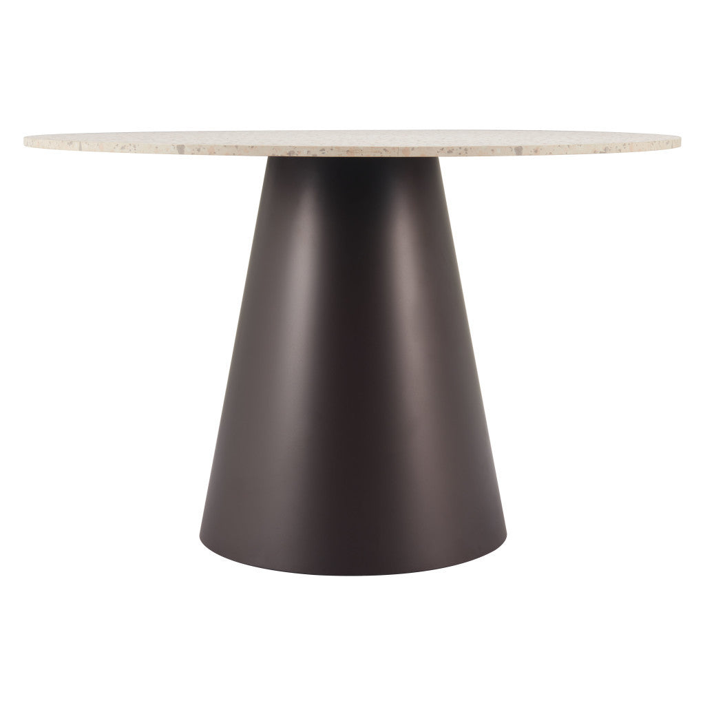 48" Beige Steel Pedestal Base Round Top Dining Table