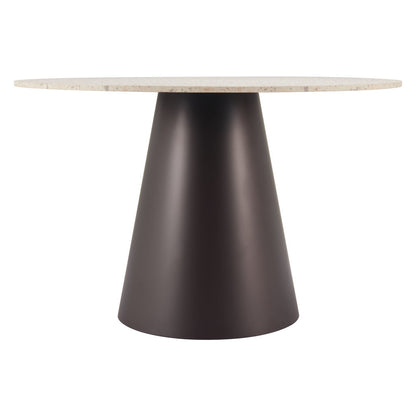 48" Beige Steel Pedestal Base Round Top Dining Table