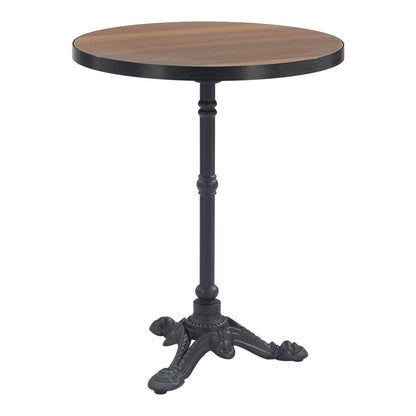 24" Walnut and Black Wood And Aluminum Pedestal Base Round Top Dining Table