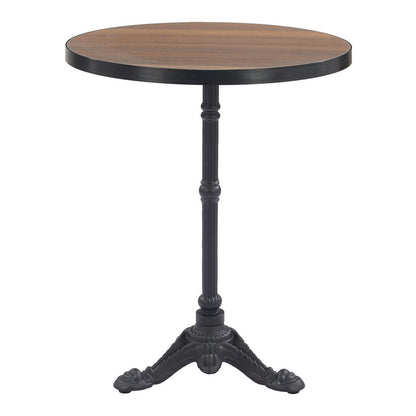 24" Walnut and Black Wood And Aluminum Pedestal Base Round Top Dining Table