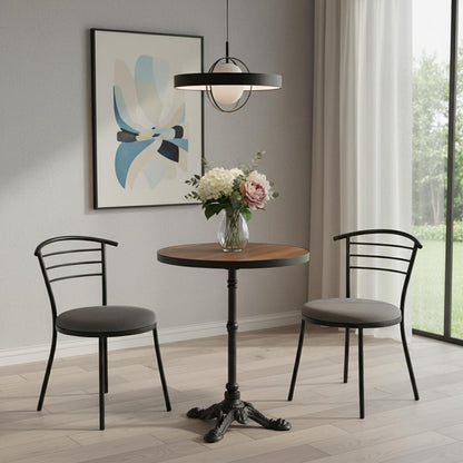 24" Walnut and Black Wood And Aluminum Pedestal Base Round Top Dining Table