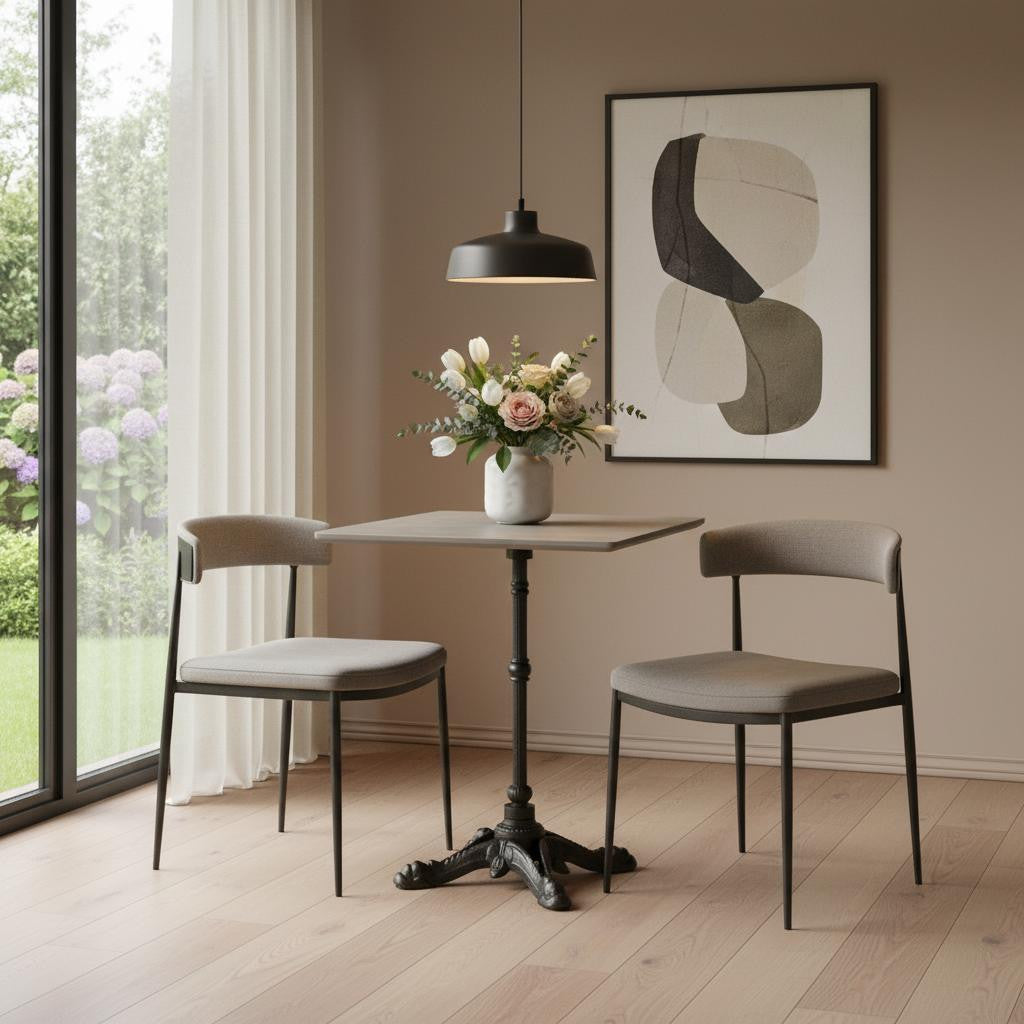 24" Gray and Black Wood And Aluminum Pedestal Base Square Dining Table