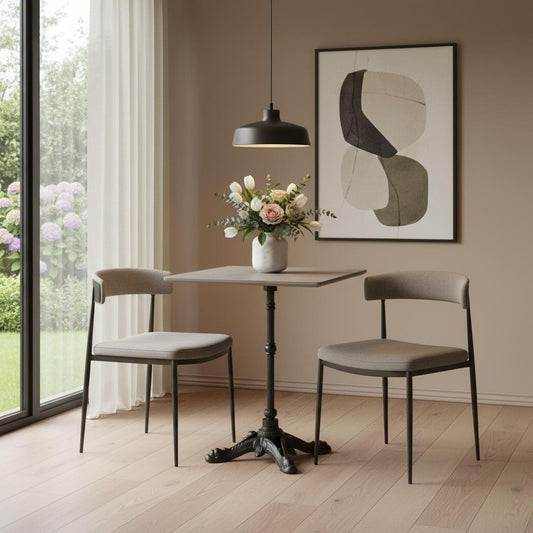 24" Gray and Black Wood And Aluminum Pedestal Base Square Dining Table