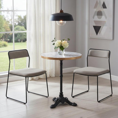 24" Gray White and Black Wood And Aluminum Pedestal Base Round Top Dining Table