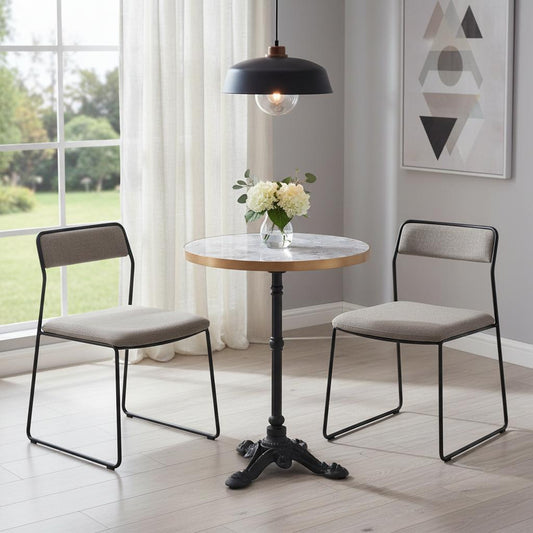 24" Gray White and Black Wood And Aluminum Pedestal Base Round Top Dining Table