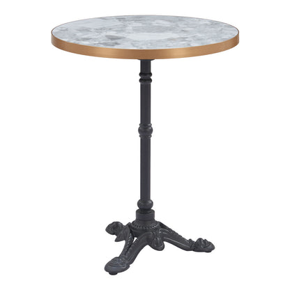 24" Gray White and Black Wood And Aluminum Pedestal Base Round Top Dining Table