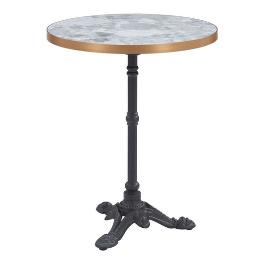 24" Gray White and Black Wood And Aluminum Pedestal Base Round Top Dining Table