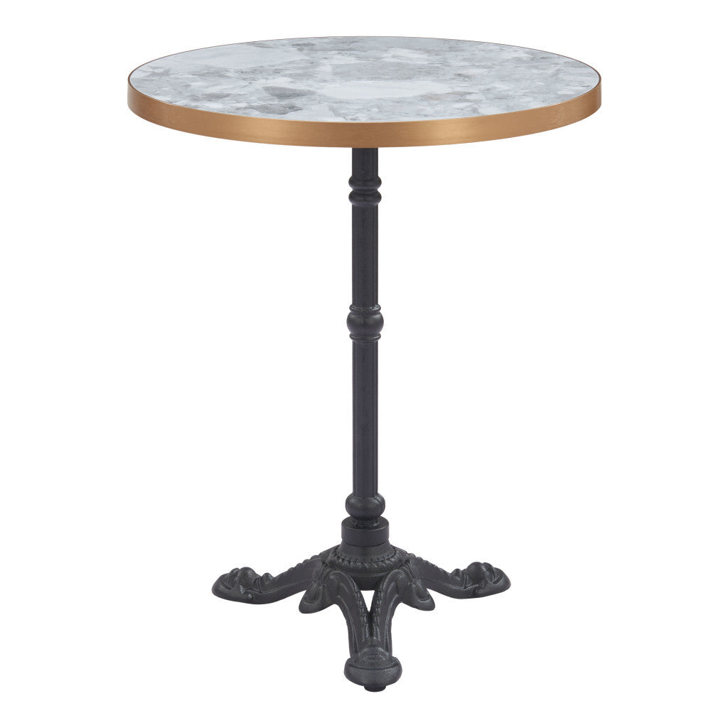 24" Gray White and Black Wood And Aluminum Pedestal Base Round Top Dining Table