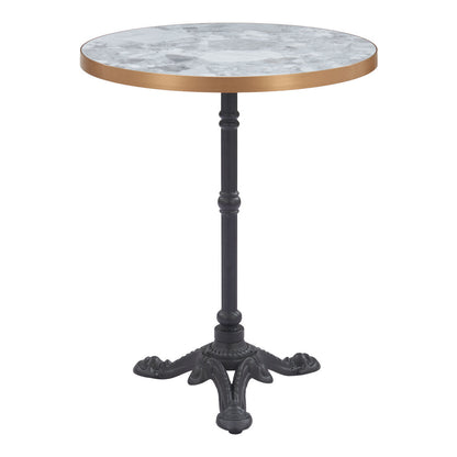 24" Gray White and Black Wood And Aluminum Pedestal Base Round Top Dining Table