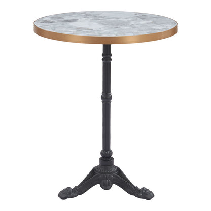 24" Gray White and Black Wood And Aluminum Pedestal Base Round Top Dining Table