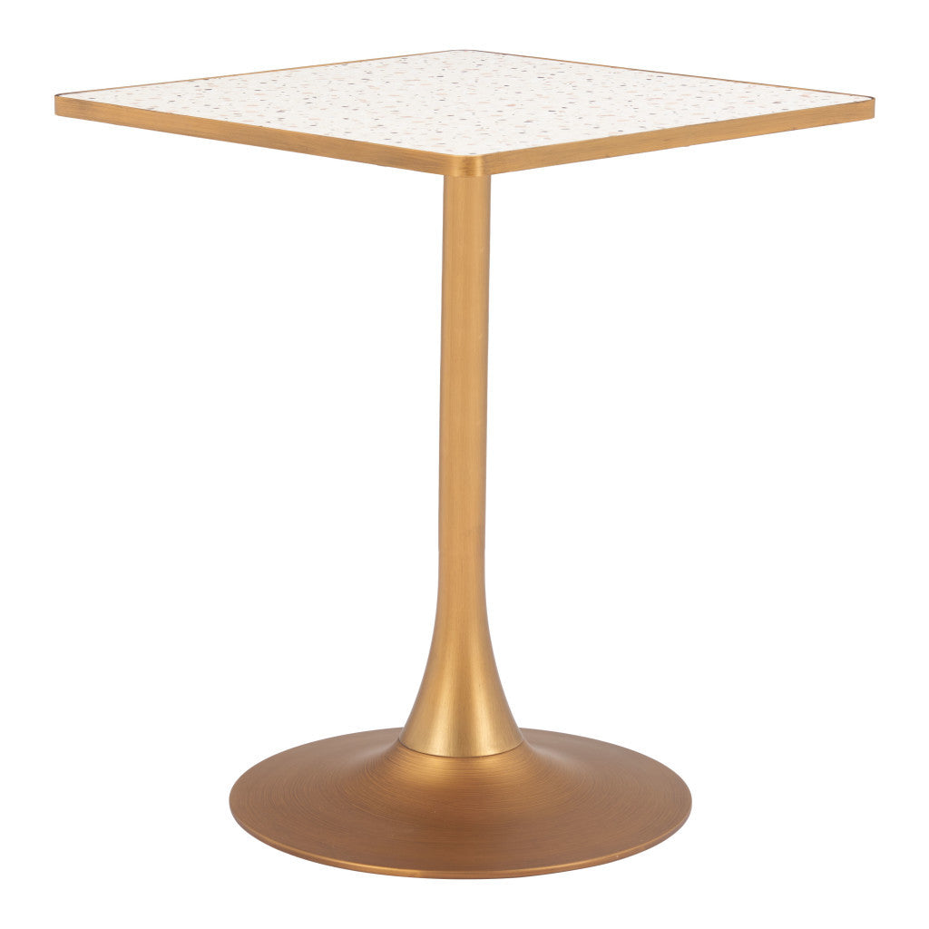 24" Beige and Gold Wood and Steel Pedestal Base Square Dining Table