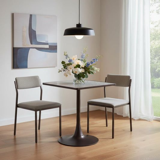 24" Gray Steel Pedestal Base Square Dining Table