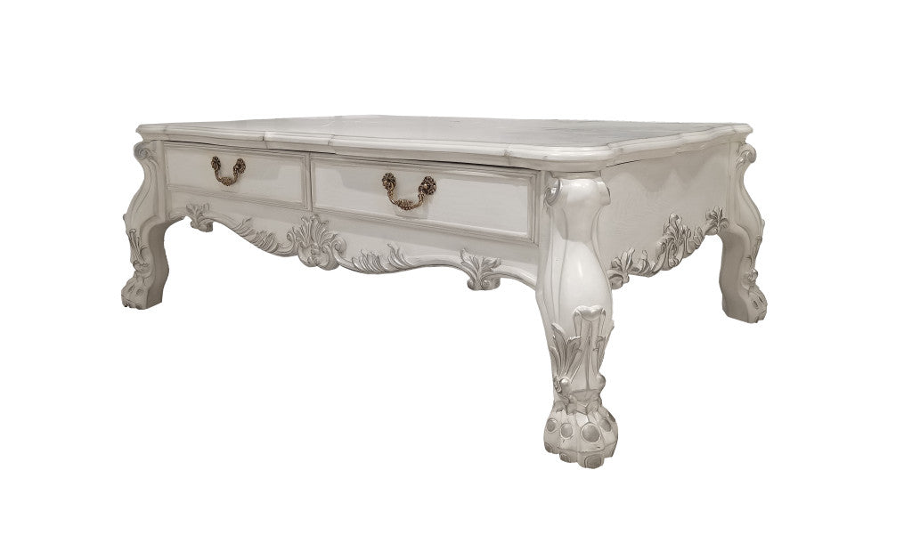 57" Bone Wood Coffee Table With Two Drawers