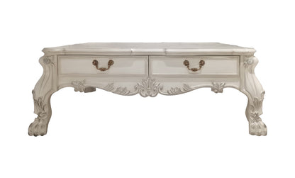 57" Bone Wood Coffee Table With Two Drawers