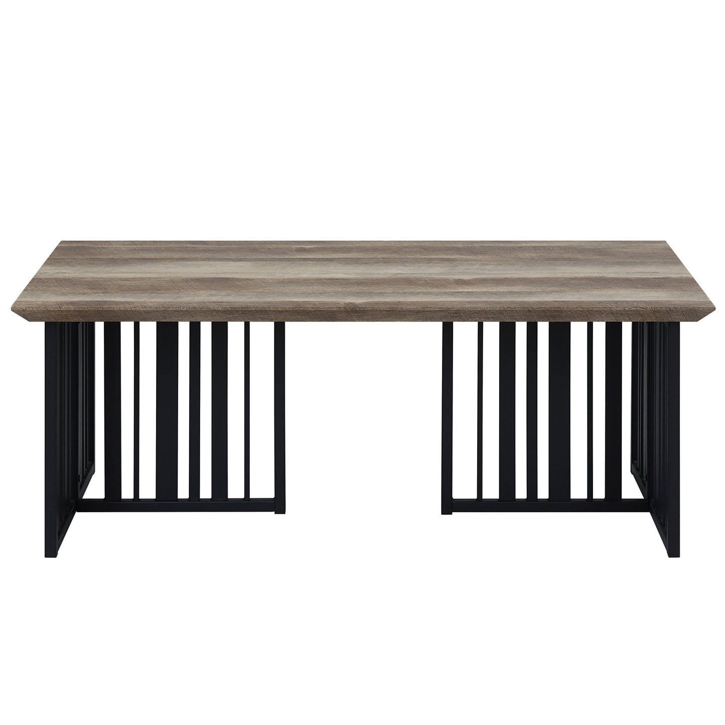 47" Oak and Black Wood And Metal Distressed Frame Coffee Table