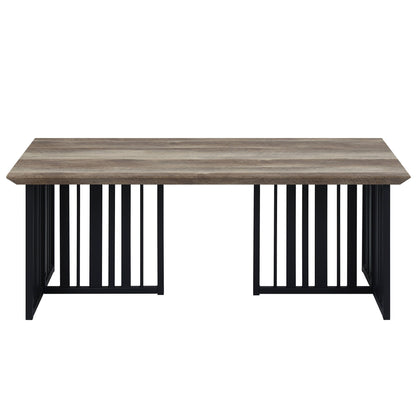 47" Oak and Black Wood And Metal Distressed Frame Coffee Table