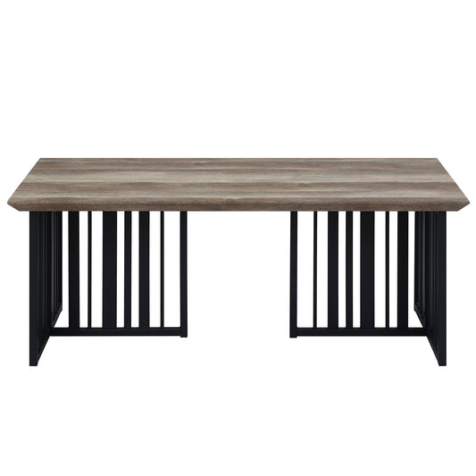 47" Oak and Black Wood And Metal Distressed Frame Coffee Table