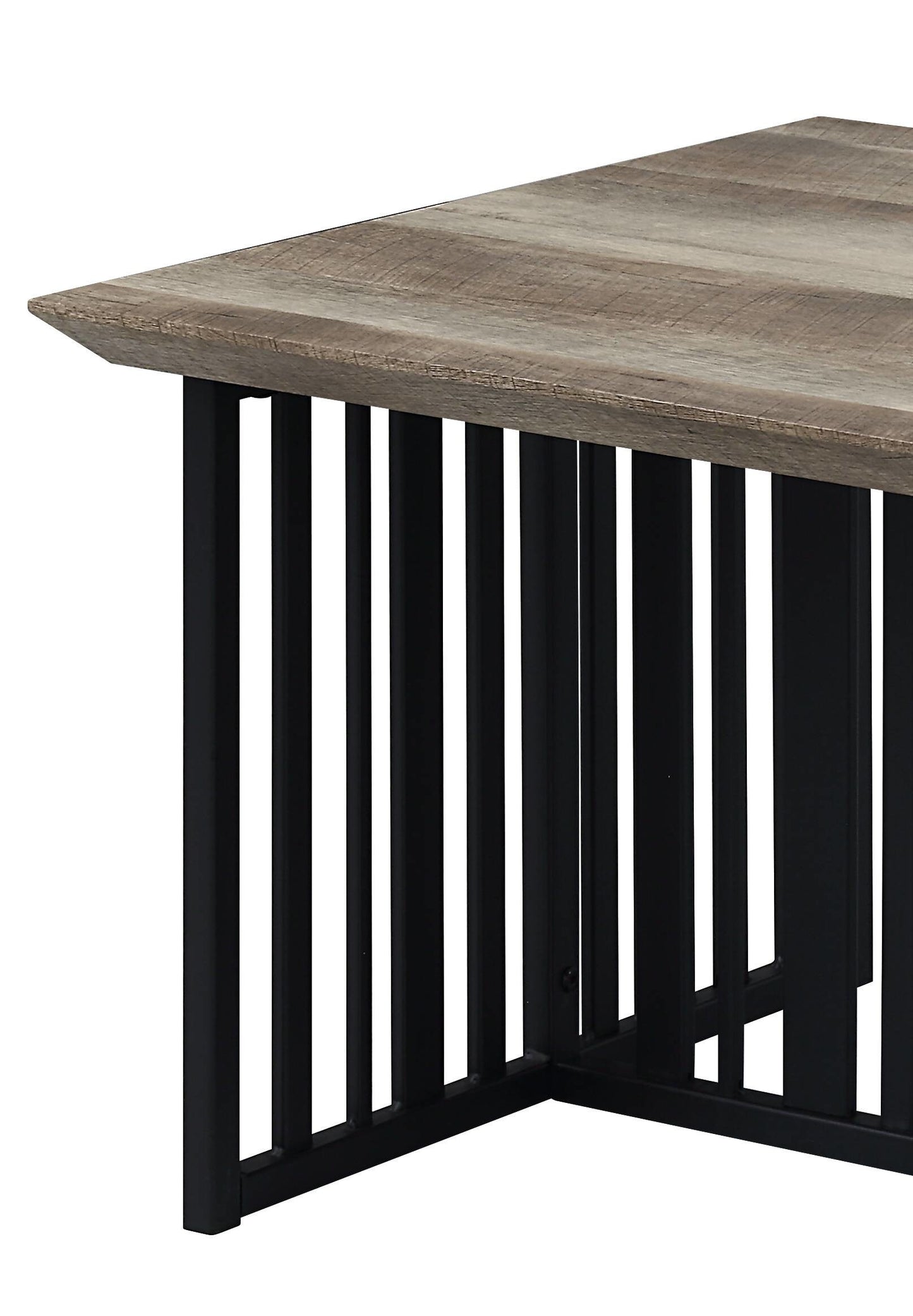 47" Oak and Black Wood And Metal Distressed Frame Coffee Table