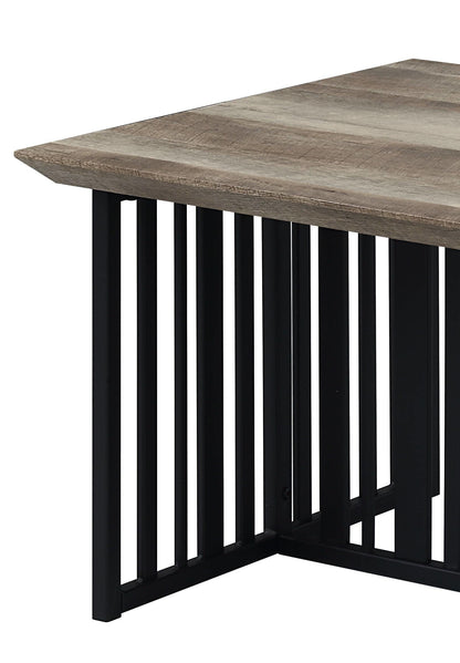 47" Oak and Black Wood And Metal Distressed Frame Coffee Table