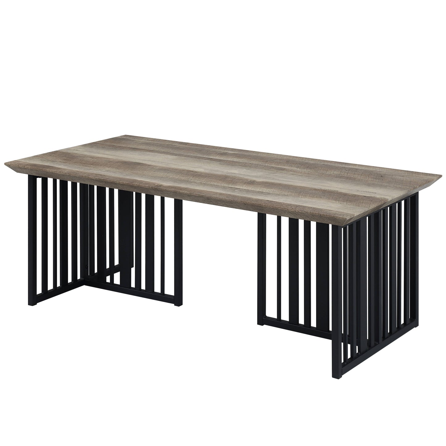 47" Oak and Black Wood And Metal Distressed Frame Coffee Table