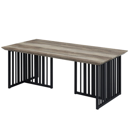 47" Oak and Black Wood And Metal Distressed Frame Coffee Table
