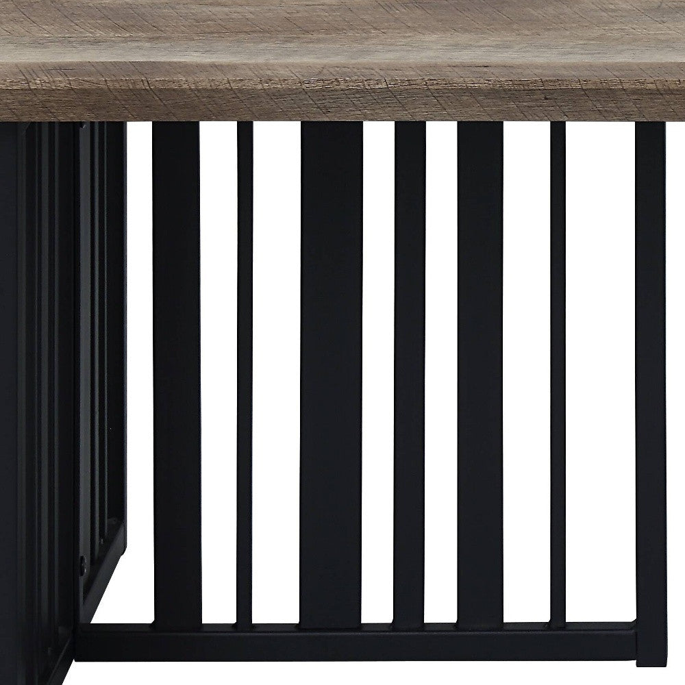 47" Oak and Black Wood And Metal Distressed Frame Coffee Table